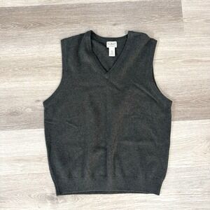 LL Bean Charcoal Gray 100% Lambswool Knit 0 QY80 V-Neck Sweater Vest Men's Large